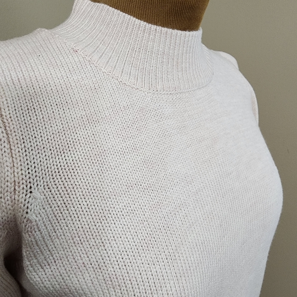 Fate knit sweater size S oatmeal puffed shoulder pullover longsleeve - Picture 5 of 12